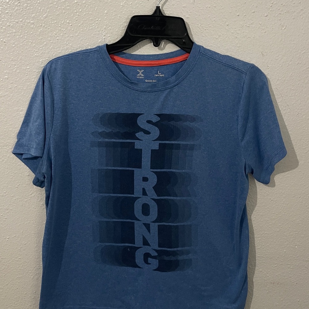 Xersion Blue Short Sleeve Tee with Vertical Text